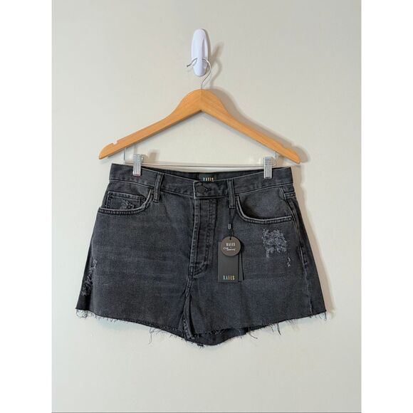 Rails The Fairfax High Rise Cut Off Denim Short Ash Black Size 30 Distressed NEW - Picture 2 of 7
